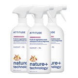 ATTITUDE Fruit & Vegetable Wash, Unscented Food-Safe Produce Wash to Remove Dirt, Wax & Residue, Vegan Plant-Based Produce Cleaner, 27.1 Fl Oz (Pack