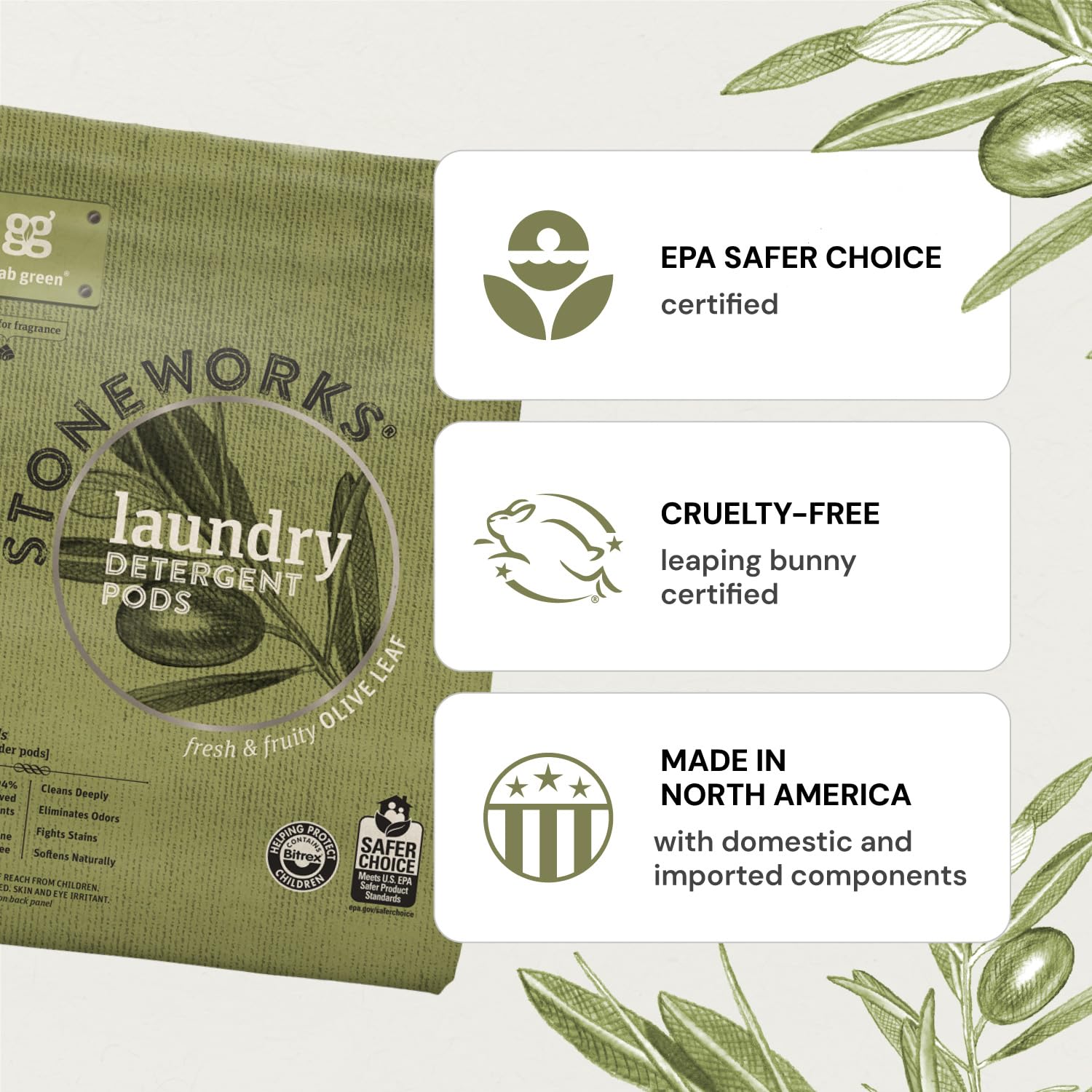 Grab Green Stoneworks Laundry Detergent Pods, Powered by Naturally-Derived Plant & Mineral-Based Powder Pods, Rose Petal, 50 Count (Pack of 1)