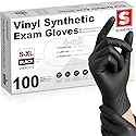 Schneider Black Vinyl Exam Gloves, 4mil, Disposable Latex-Free, Plastic Gloves for Medical, Cooking, Cleaning, and Food Prep, Sizes Medium