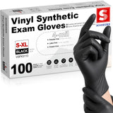 Schneider Black Vinyl Exam Gloves, 4mil, Disposable Latex-Free, Plastic Gloves for Medical, Cooking, Cleaning, and Food Prep, Sizes Medium