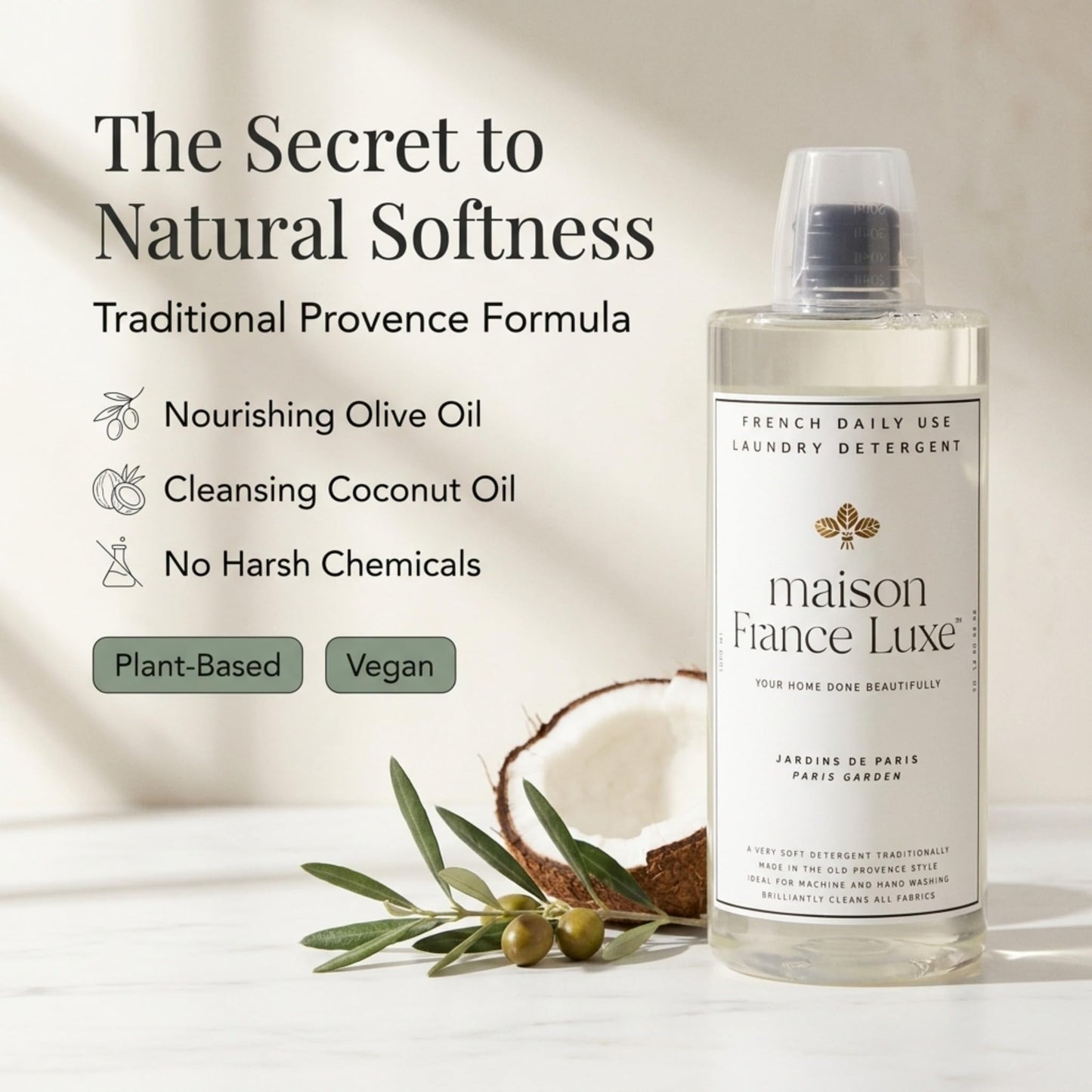 Maison France Luxe French Laundry Detergent, Plant Based Laundry Soap With Olive Oil and Coconut Oil for Machine or Hand Wash, Daily Use Formula