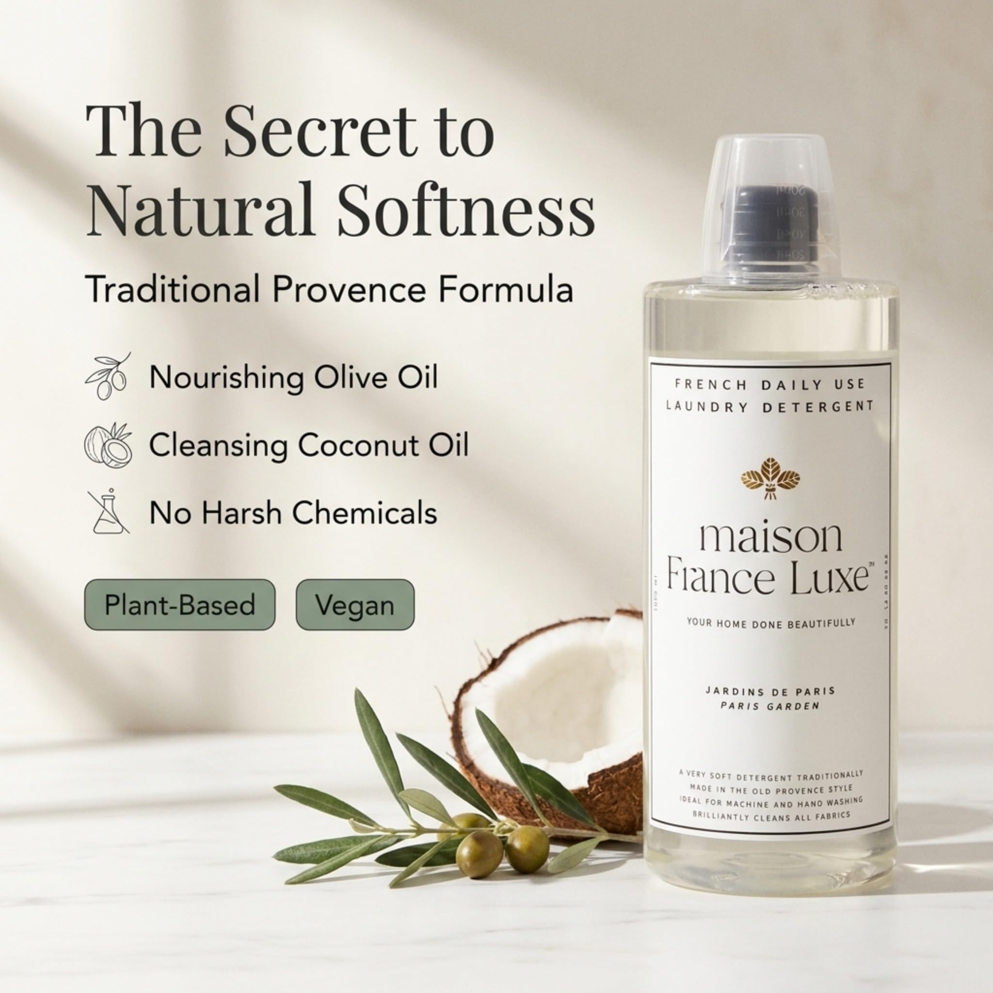 Maison France Luxe French Laundry Detergent, Plant Based Laundry Soap With Olive Oil and Coconut Oil for Machine or Hand Wash, Daily Use Formula