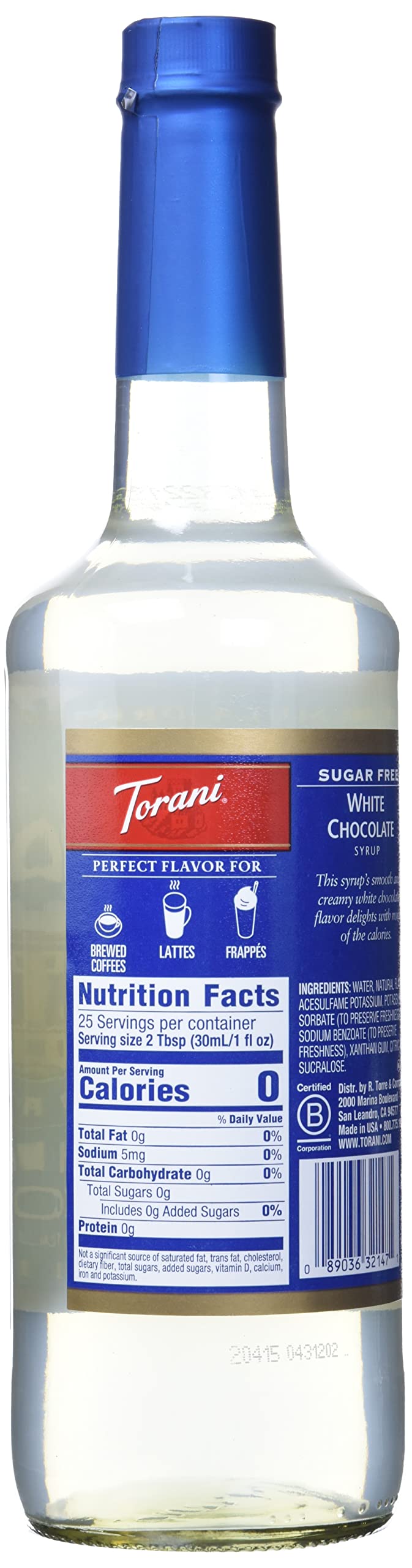 Torani Sugar Free White Chocolate Syrup with Splenda, 750 ml