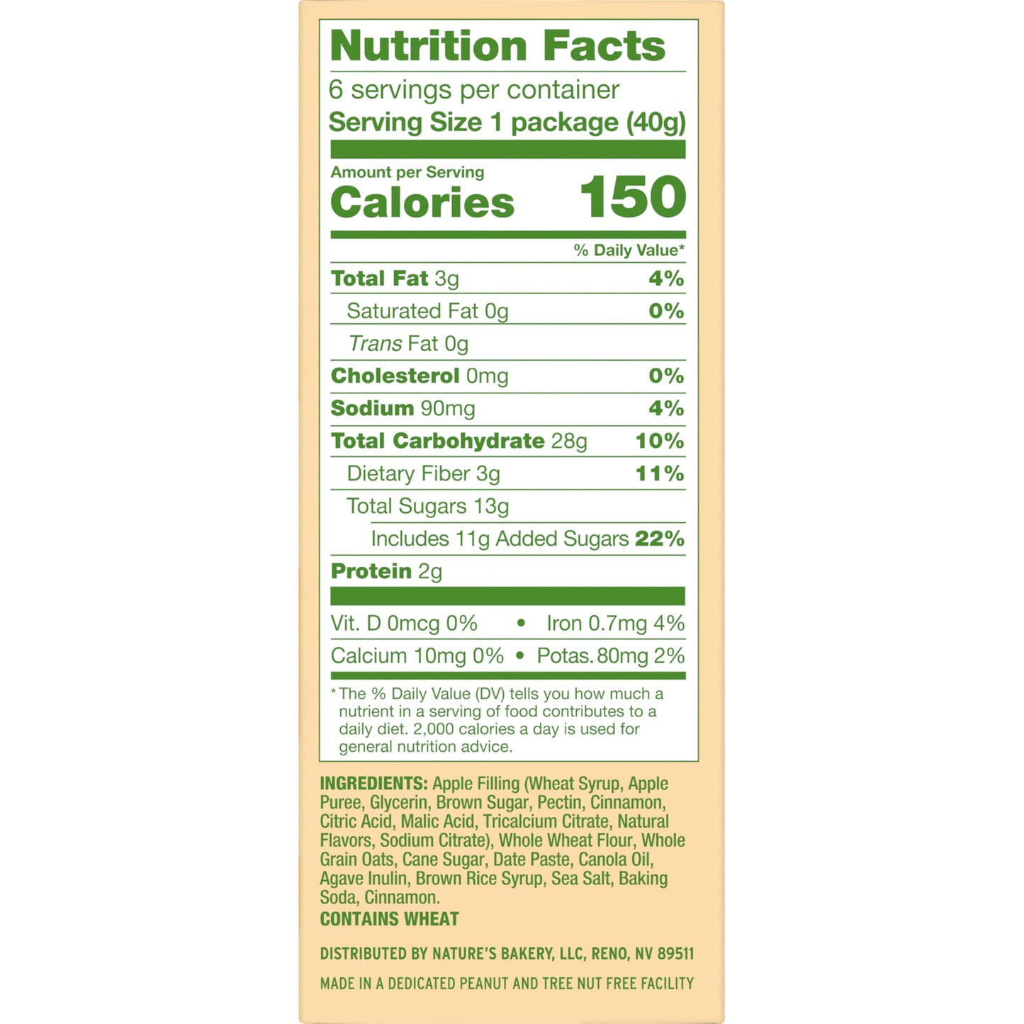 Nature's Bakery Oatmeal Crumble Bars, Apple, 6-6 Count Boxes (36 Bars), Vegan Snacks, Non-GMO