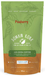 100% Kona Coffee PEABERRY - Whole Bean, Almost Dark roast, Single estate gourmet coffee, 16 ounces, ships direct from Domain Kona Coffee, farm fresh