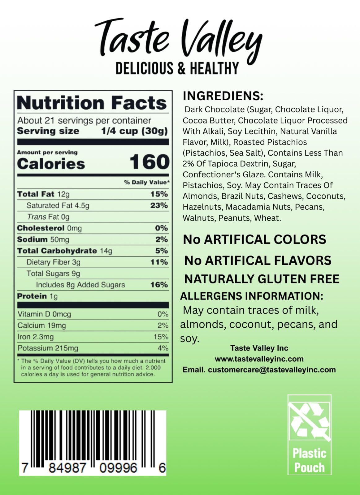 Taste Valley Dark Chocolate Covered Pistachios - 22 oz | Dry Roasted Sea Salted | Sweet & Salty Gourmet Snack | No Artificial Flavors | Gluten Free |