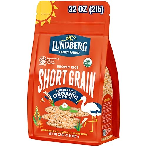 Lundberg Short Grain Brown Rice, Regenerative Organic Certified - Slightly Nutty, Sticky Rice Responsibly Grown in California, 32 Oz