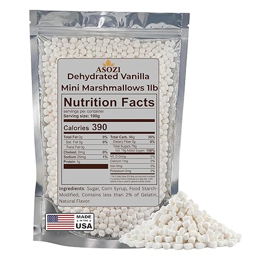 Dehydrated Vanilla Mini Marshmallows 1LB - Mini Marshmallows Bits for Hot Chocolate, Baking, Desserts, Trail Mix & Candy Making - Perfect for Cupcakes