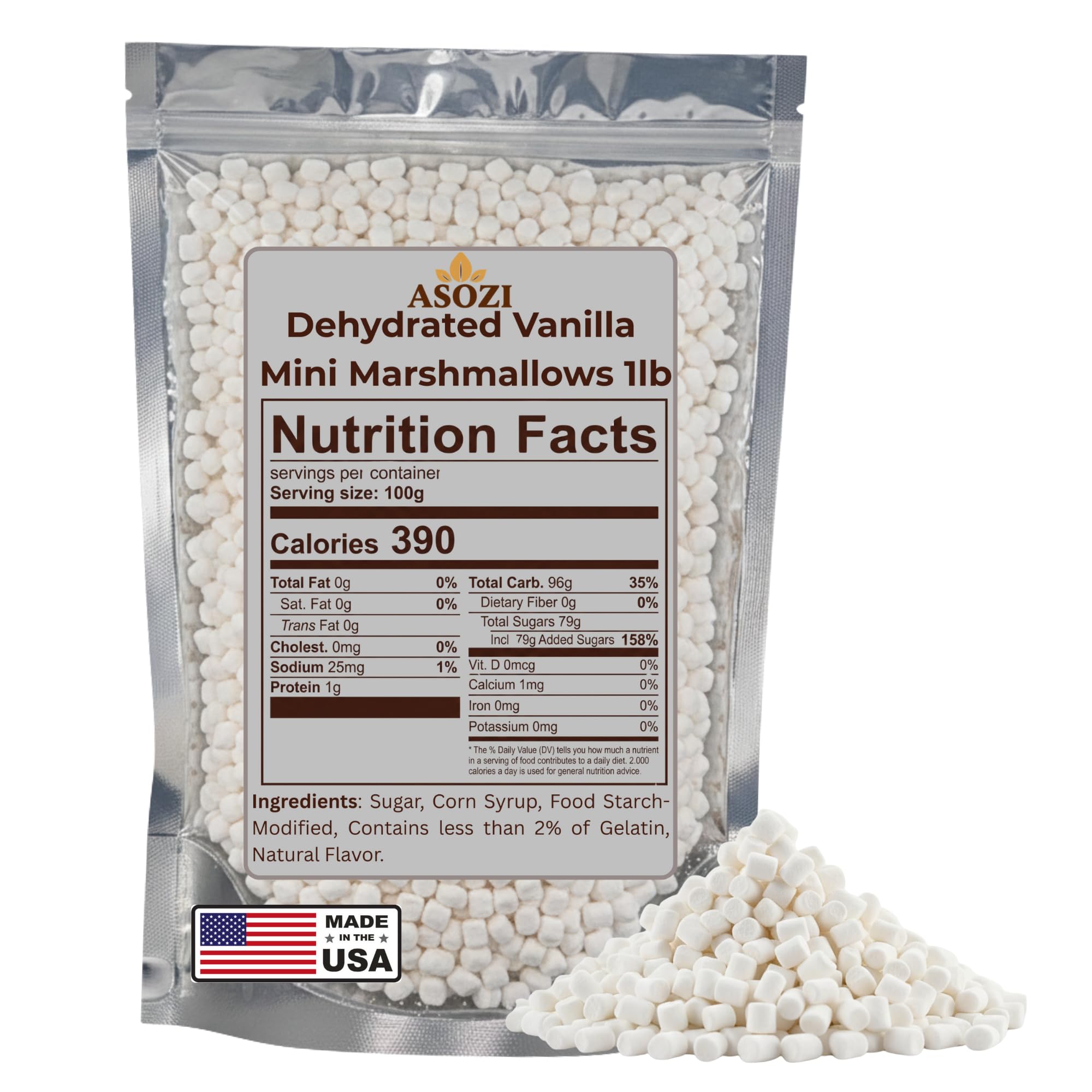 Dehydrated Vanilla Mini Marshmallows 1LB - Mini Marshmallows Bits for Hot Chocolate, Baking, Desserts, Trail Mix & Candy Making - Perfect for Cupcakes