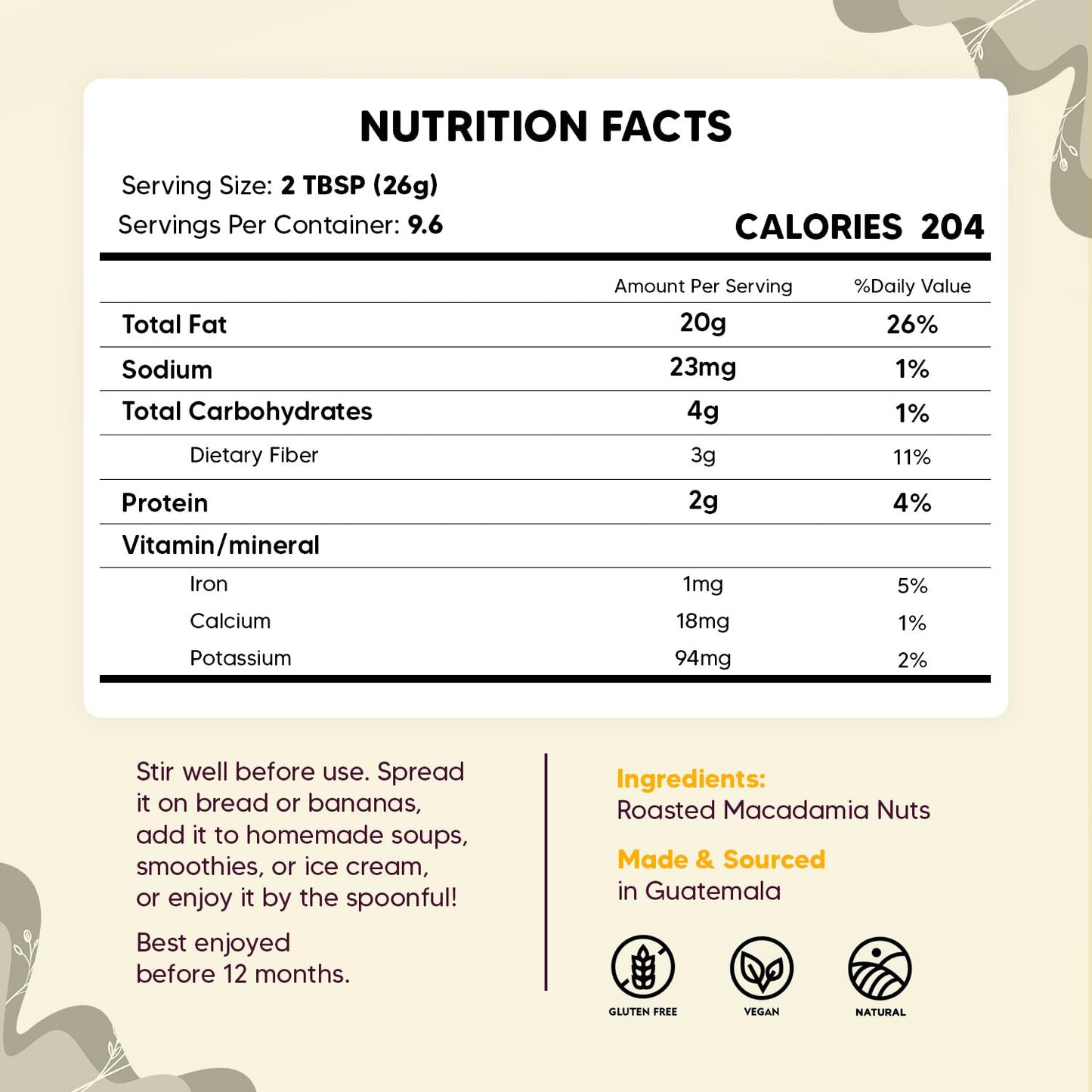 Yogi Super Foods Roasted Macadamia Nut Butter - Healthy Macadamia Butter Spread, Perfect for Keto and Paleo Diets - No Added Sugar, Creamy Texture