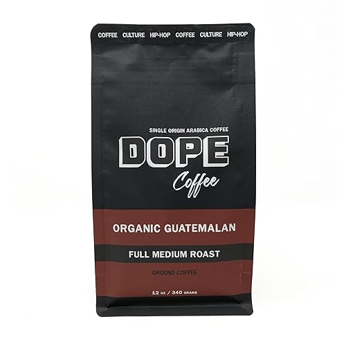 Dope Coffee Ground Coffee Organic Guatemalan Full Medium Roast, 100% Organic Fair Trade, 100% Arabica Coffee, 12oz