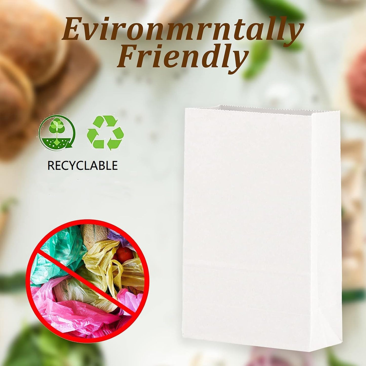 Paper Lunch Bags 100 Count Large White Lunch Bags Sacks Kraft White Paper 8LB Strong for Small Business