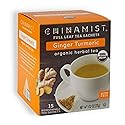China Mist Full Leaf Tea Sachets, Ginger Turmeric Organic Herbal Tea, 15 Biodegradeable Tea Sachets