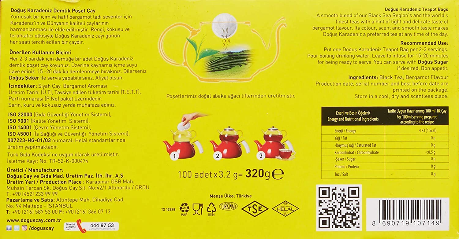 Turkish Tea, Black Tea, Gourmet Tea,Organic Tea Black Tea Iced or Hot Tea Caffeinated Black Tea 100 Tea Bags, Turkish Organic Black Tea,Çay By Do?u?