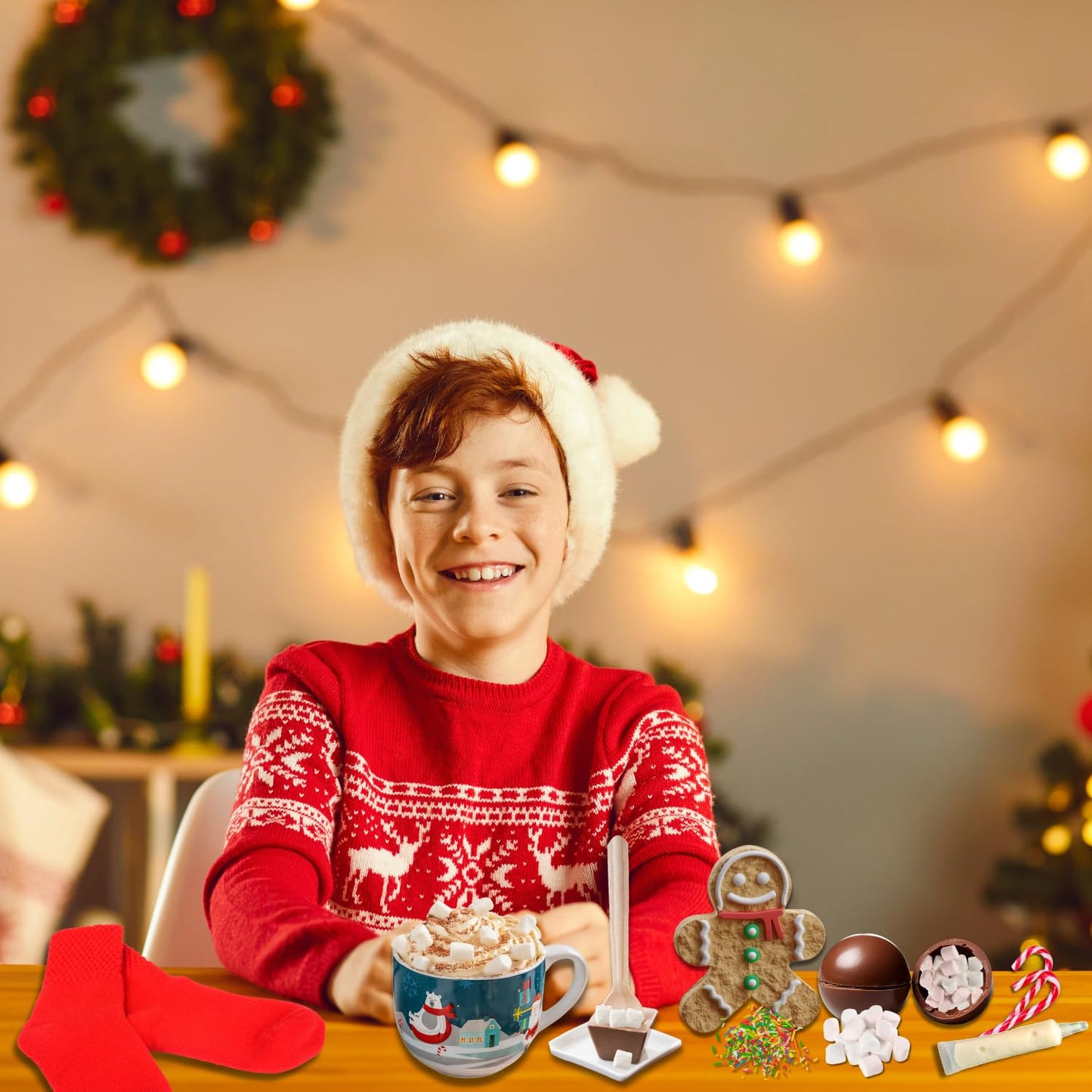 Hot Chocolate Gift Sets - Hot Chocolate Kit Gifts For Kids, Marshmallows, Mug, Socks, Sprinkles,Hot Cocoa Mix Kids Gifts