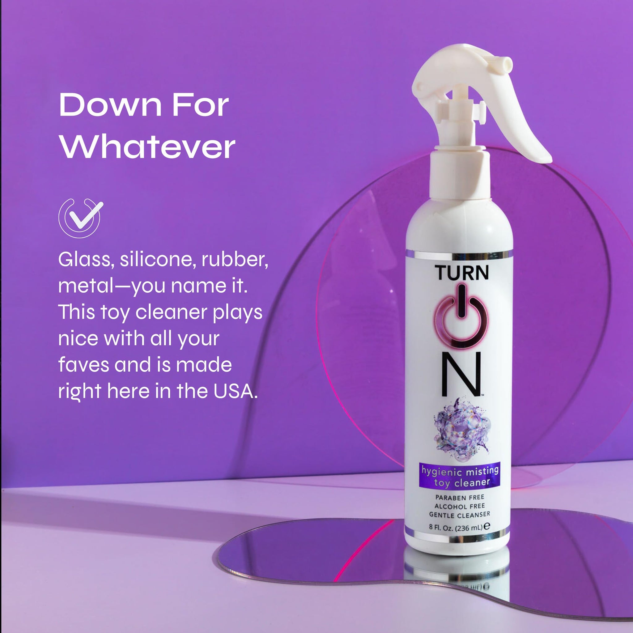 Turn On Hygienic Misting Toy Cleaner, 8 Ounce All Purpose Alcohol Free Gentle Cleansing Spray, No Harsh Chemicals Safe for All Toys and Surfaces