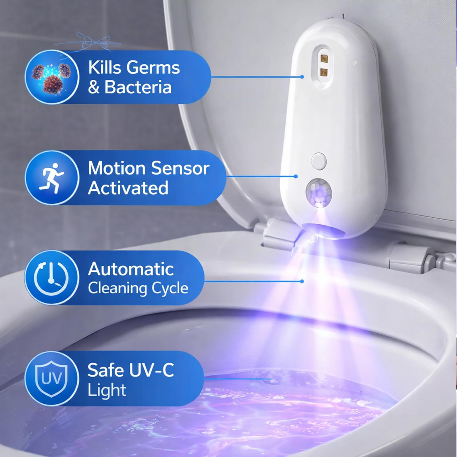 Nolara Self Cleaning UV Toilet Sanitizer and Night Light, Toilet Sanitizer and Night Light, Smart Easy Tool-Free Installation for Restroom, Washing
