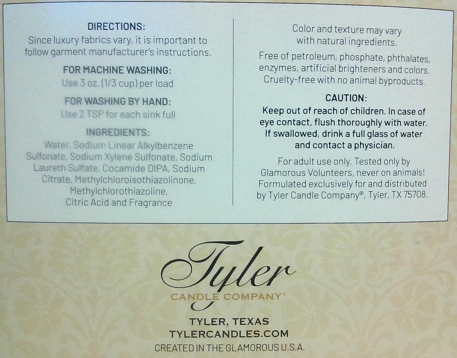 Tyler Candle Company Wash Diva 32 Fl oz HE, Laundry Detergent/with Glamorous Sachet Single Pouch