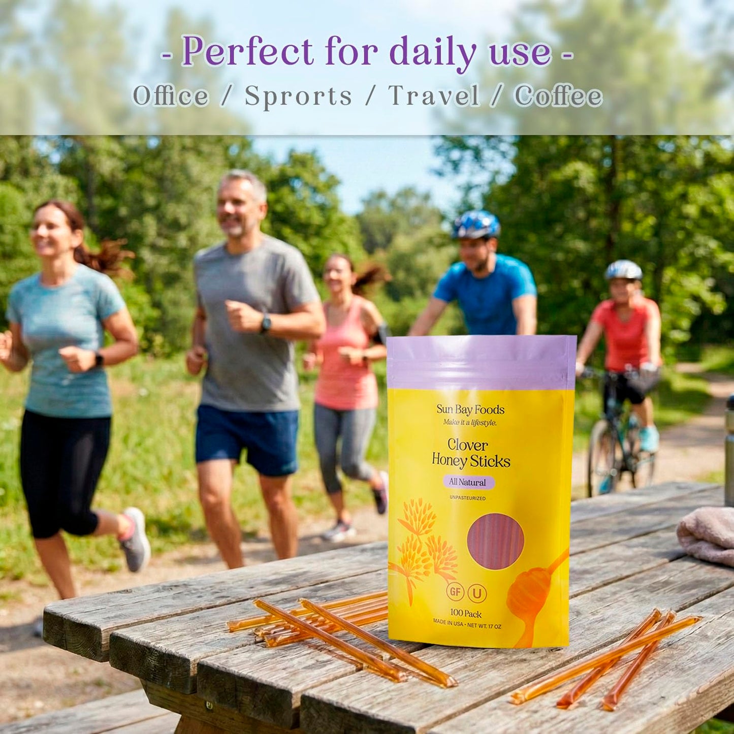 SBO Honey Sticks - 100 Count of Raw Unfiltered Non-GMO Single Serve Pure Honey Stick Packets for Tea and Snacks - Made in the USA