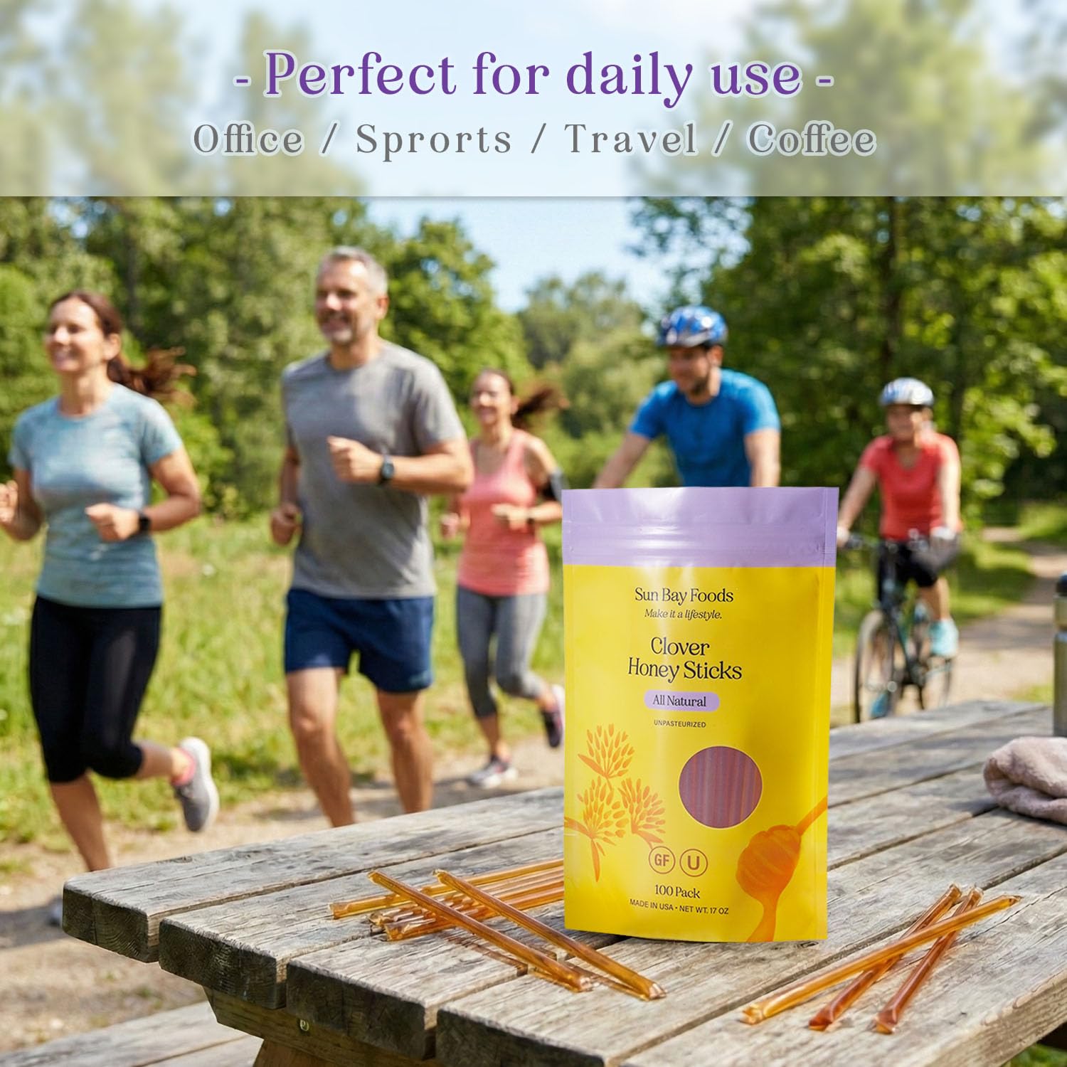 SBO Honey Sticks - 100 Count of Raw Unfiltered Non-GMO Single Serve Pure Honey Stick Packets for Tea and Snacks - Made in the USA