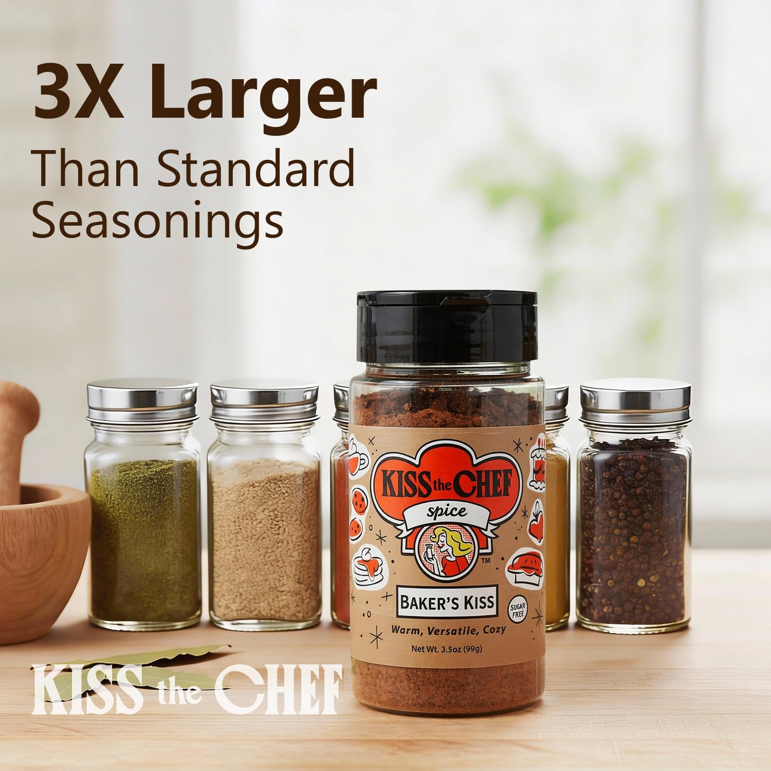 Kiss the Chef Baker's Kiss Cinnamon Cardamom Spice Blend 3.5 oz - Warm Spice for Baking, Iced Coffee, Apple Pie, Cocktails & Ice Cream - All-Season