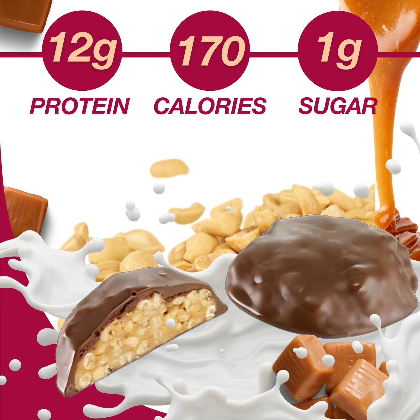 ProtiDIET Chocolate and Caramel Crispy Bites - Gluten free, Low Sugar, High Protein Healthy Snacks with Collagen for Adults to Support a Busy