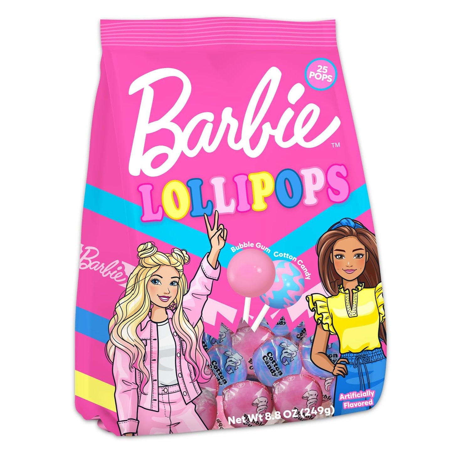 Barbie Lollipops Bulk Pack - 50 Individually Wrapped Halloween Hard Candy Suckers Sweets Treats, Pinata, Stickers - Assorted Pop Flavor Party Favors