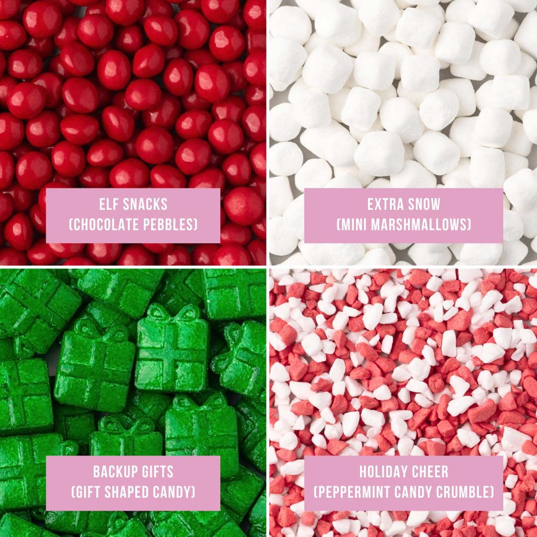 Sweets Indeed Holiday Elf Candy Topper 4-Pack - Marshmellows, Crumblefetti Candy Toppings for Ice Cream, Cupcakes, Hot Cocoa & Cookies | Fun Holiday