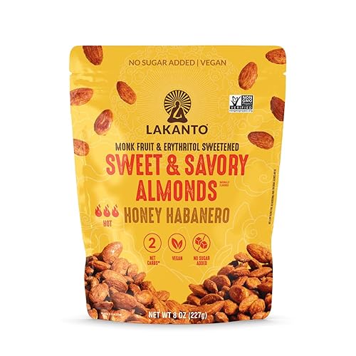 Lakanto Sweet and Savory Honey Habanero Almonds - On the Go Snack, Chile Powder Seasoning, Bold & Spicy, Gluten Free, Protein, Crunchy Roasted, Monk