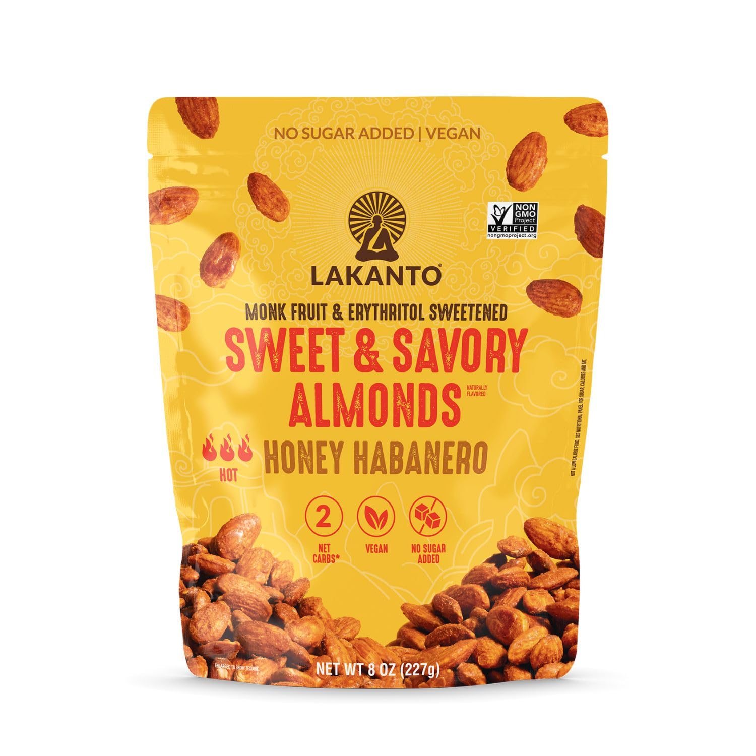 Lakanto Sweet and Savory Honey Habanero Almonds - On the Go Snack, Chile Powder Seasoning, Bold & Spicy, Gluten Free, Protein, Crunchy Roasted, Monk