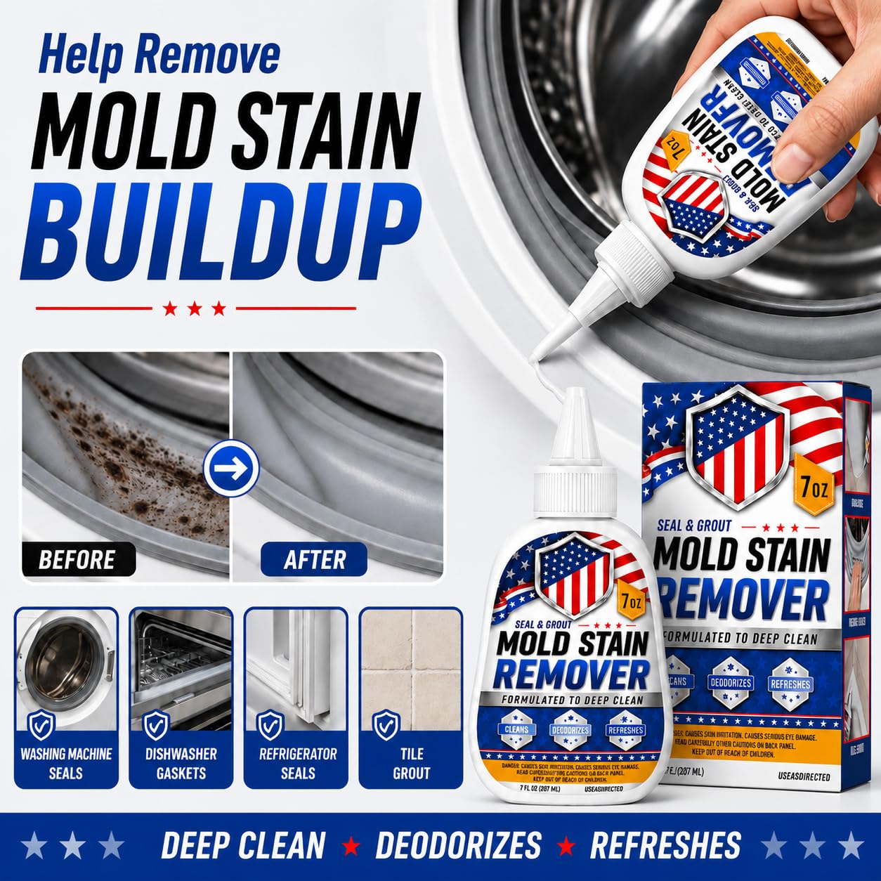 7 FL OZ Mold Stain Remover Gel, Help Remove Tough Stain Buildup, Thick Cleaning Gel for Washing Machine Seals, Dishwasher & Refrigerator Gaskets