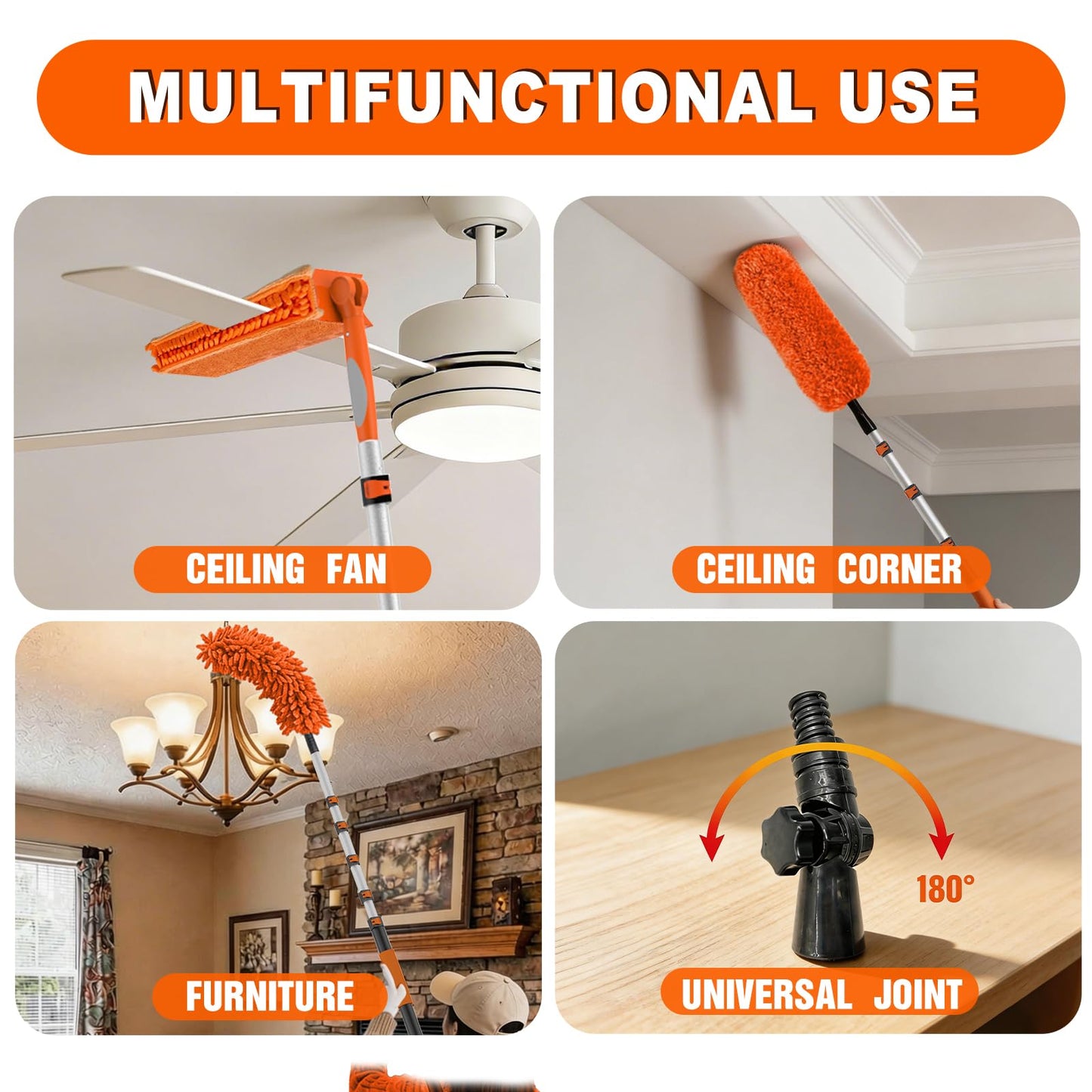 SISIUPASSIE 30FT Reach Ceiling Fan Cleaner Duster, Ceiling Fan Blade Cleaner with Extension Pole, Washable & Replaceable Microfiber Feather Duster