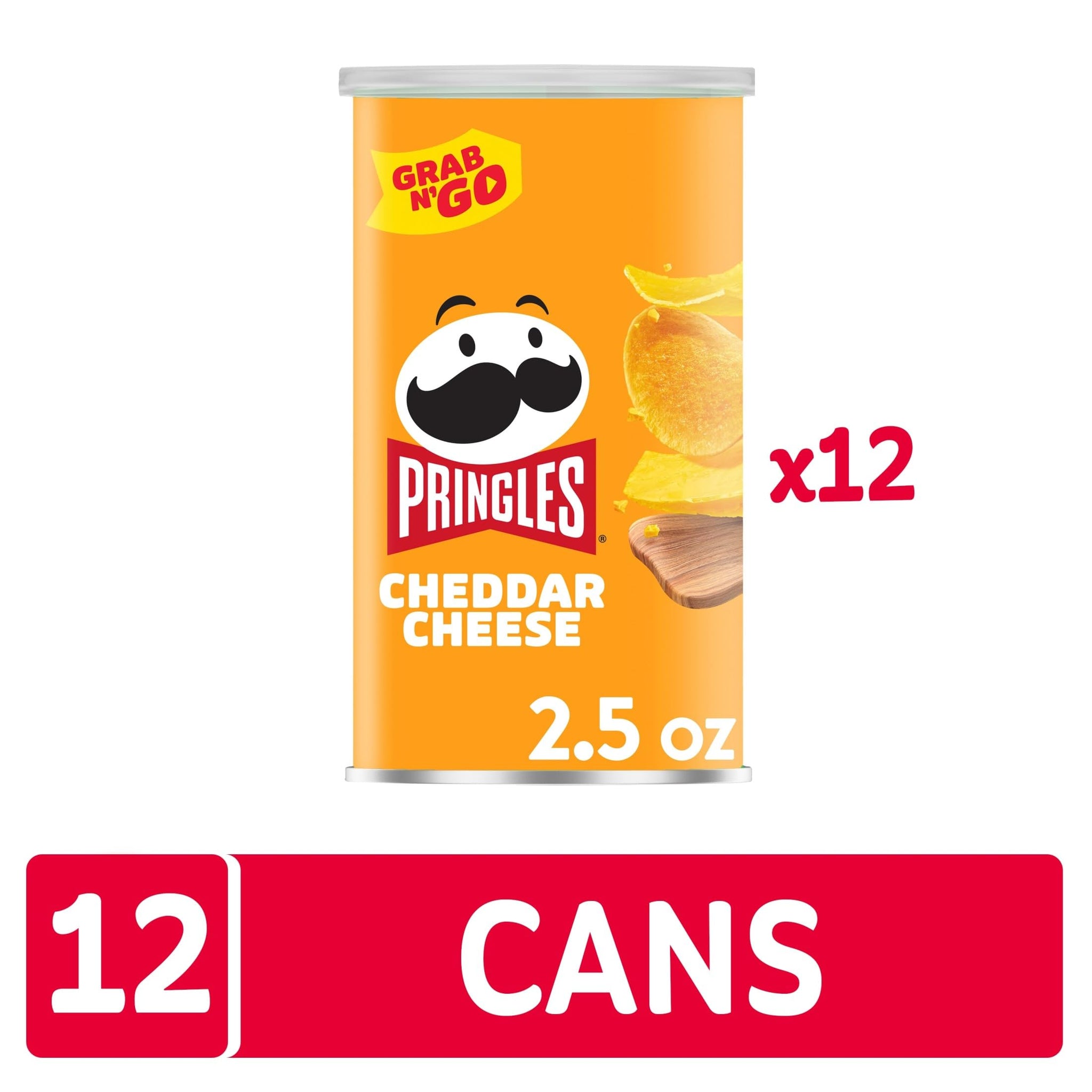 Pringles Potato Crisps Chips, Lunch Snacks, Office and Kids Snacks, Grab N' Go, Cheddar Cheese (12 Cans)
