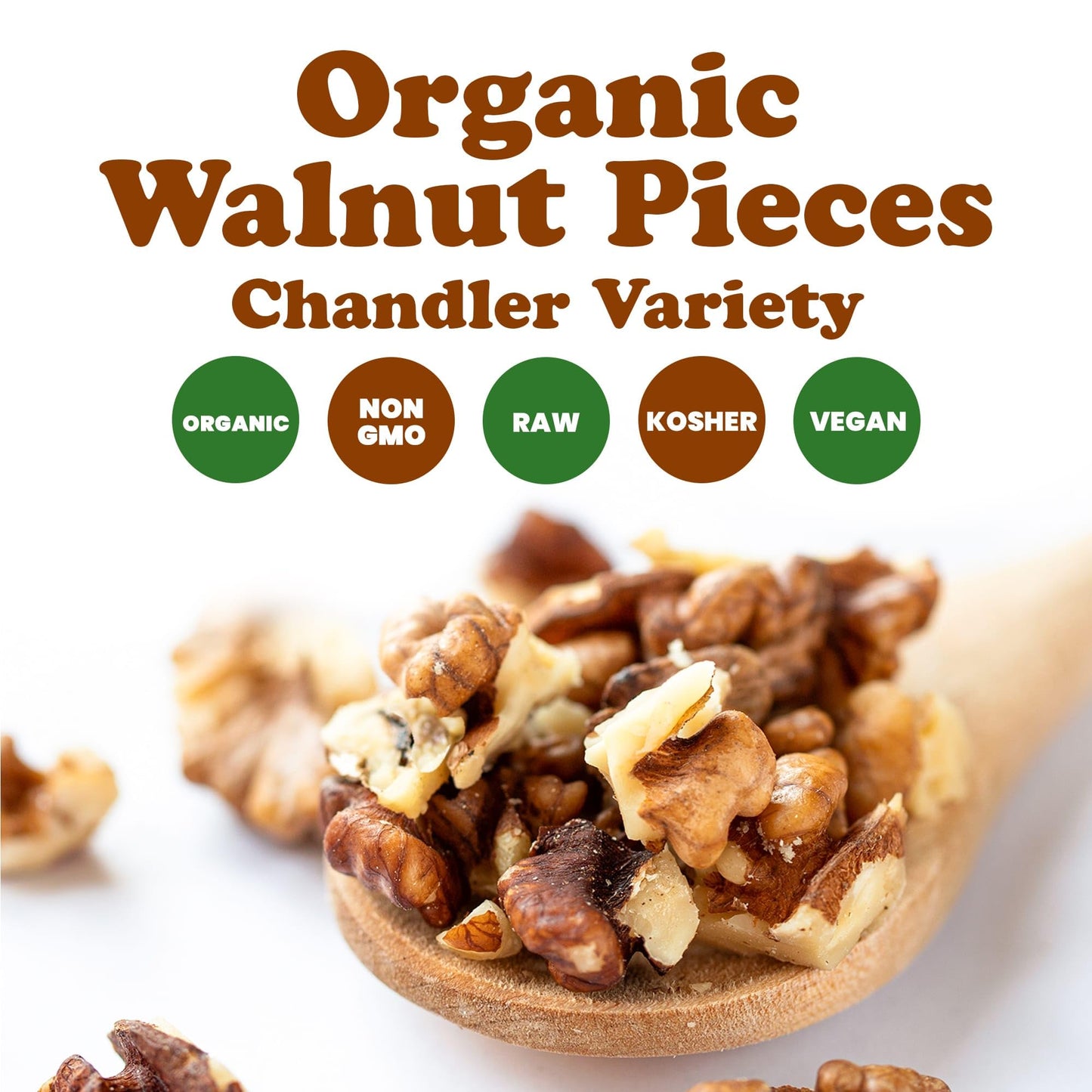 Food to Live Organic Walnut Pieces, 2 Pounds - California Chandler Variety. Medium Size. Non-GMO. Rich in Omega-3, Antioxidants, Fiber. Great