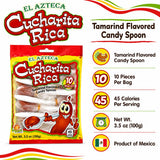 El Azteca Cucharita Rica Tamarind Flavored Candy Spoon, Chili Tamarind, 10 Pieces per Bag, Pack of 26, Made in Mexico