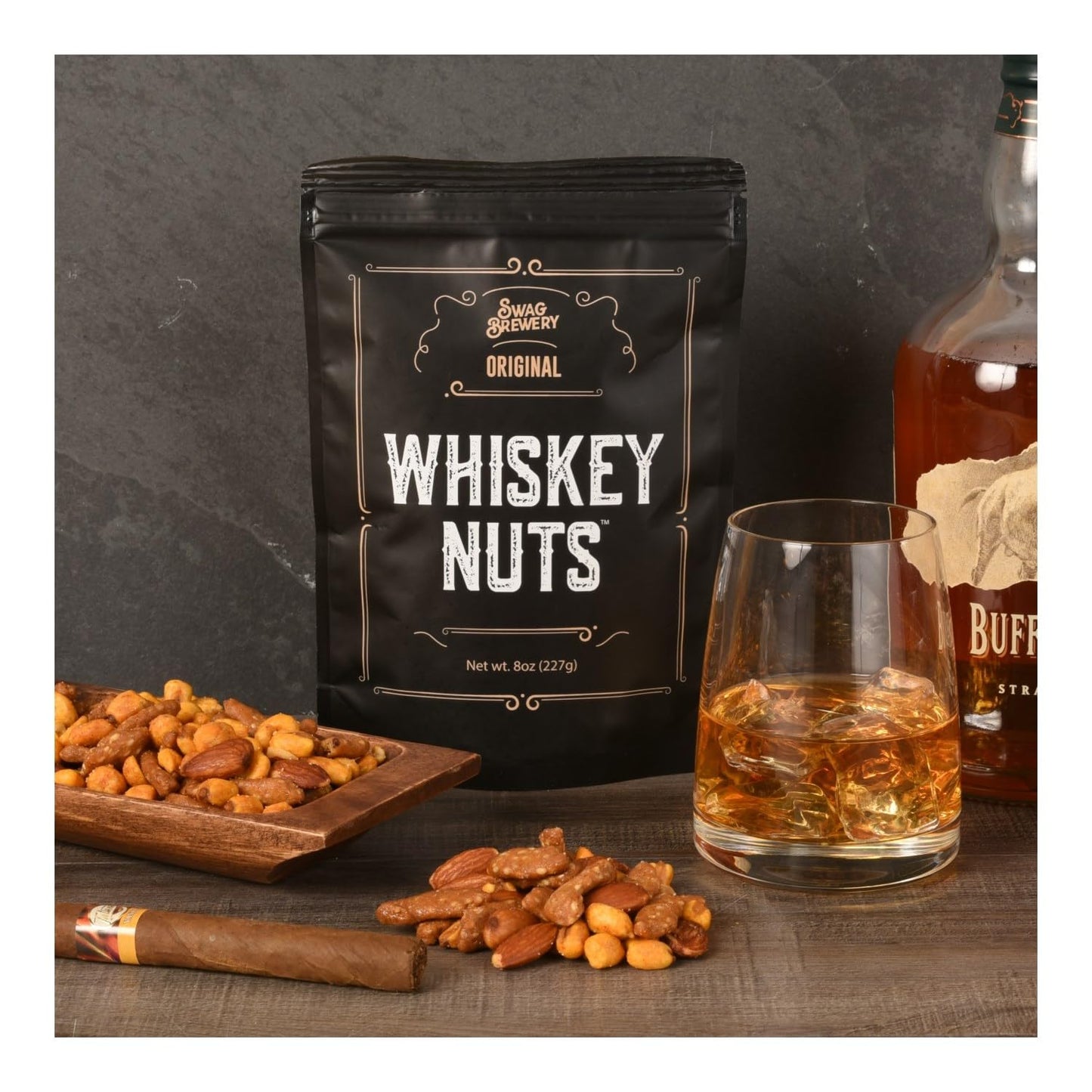 Whiskey Nuts - Gourmet Mix of Slightly Sweet and Salty Almonds, Peanuts, Corn Nuts, & Honey Roasted Sesame Sticks That Brings Out The Flavor