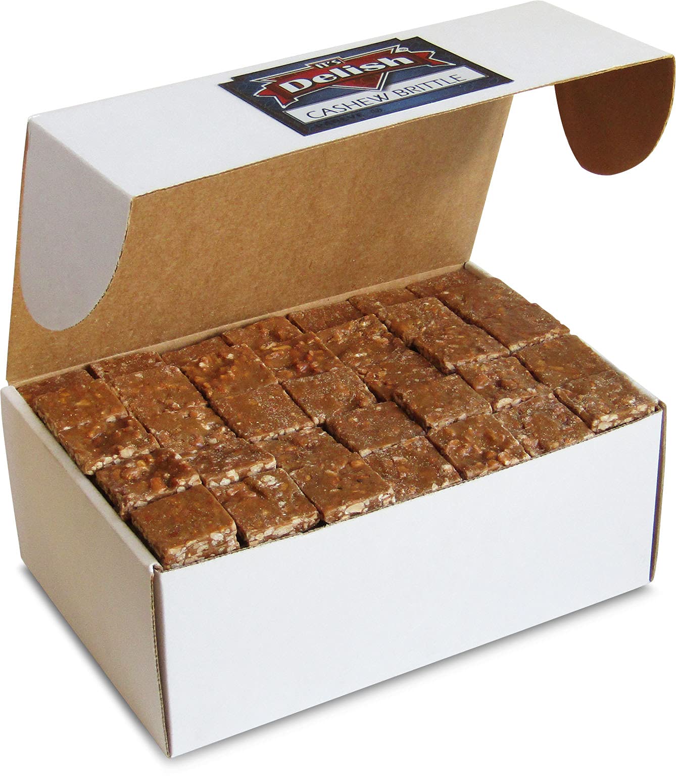Gourmet Cashew Brittle by It's Delish, 6 LBS Bulk Box - Old Fashion Style Cashew Brittle in Square Cut Pieces - Sweet & Crunchy Candy in Bulk Great