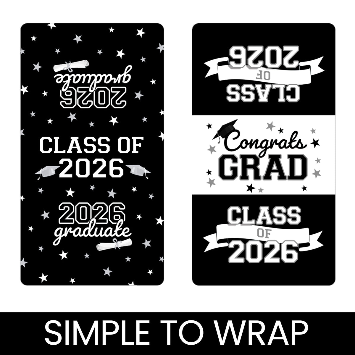 Black White Class of 2026 Graduation Mini Candy Bar Wrappers, 42 Count