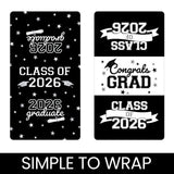 Black White Class of 2026 Graduation Mini Candy Bar Wrappers, 42 Count