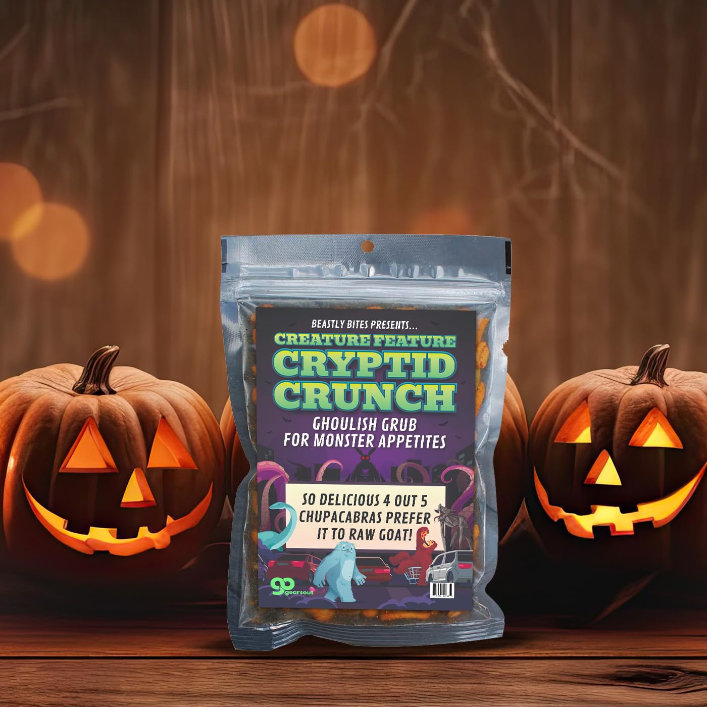 Cryptid Crunch Gourmet Spicy Trail Mix for Men Horror Gag Gift Scary Movie Lovers Werewolf Bigfoot Mothman Monsters Halloween Snack Basket