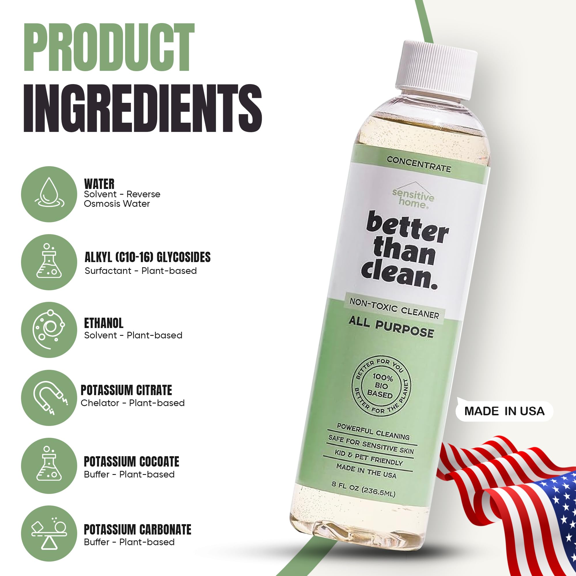 Better Than Clean Unscented All Purpose Cleaner Concentrate - Plant-Based, Non-Toxic, Multi-Surface, Fragrance Free Cleaning Products - Pet Safe