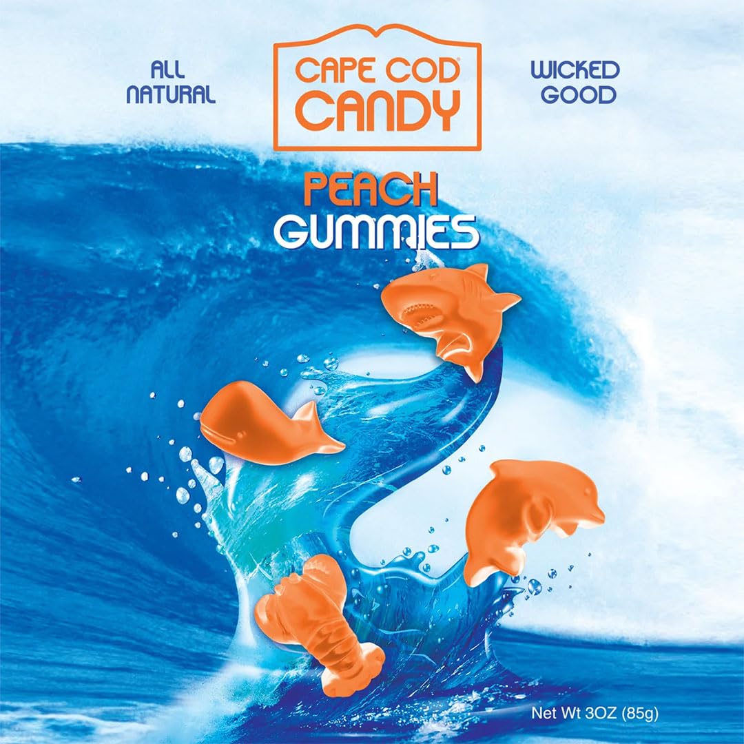 Cape Cod Candy - Ocean Inspired Gummies -All-natural - Peach-3.0 oz per bag (Pack of 6)