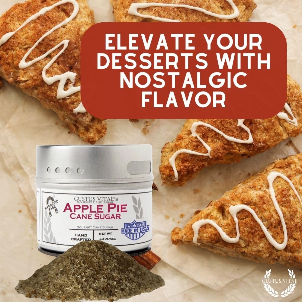 Apple Pie Cane Sugar | Artisanal Infused Sugar |1:1 Replacement For Cane Sugar | All Natural, Non GMO | Gourmet Sweetener | Hand Made, Small Batch | GLP-1 Friendly | Made in USA | Magnetic Tin | Gustus Vitae | #81