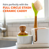 Full Circle Bubble Up- Eco-Friendly Bamboo Dish Brush & Ceramic Soap Dispenser - Natural Scrub Set for Dishes, Cast Iron - Kitchen Cleaning