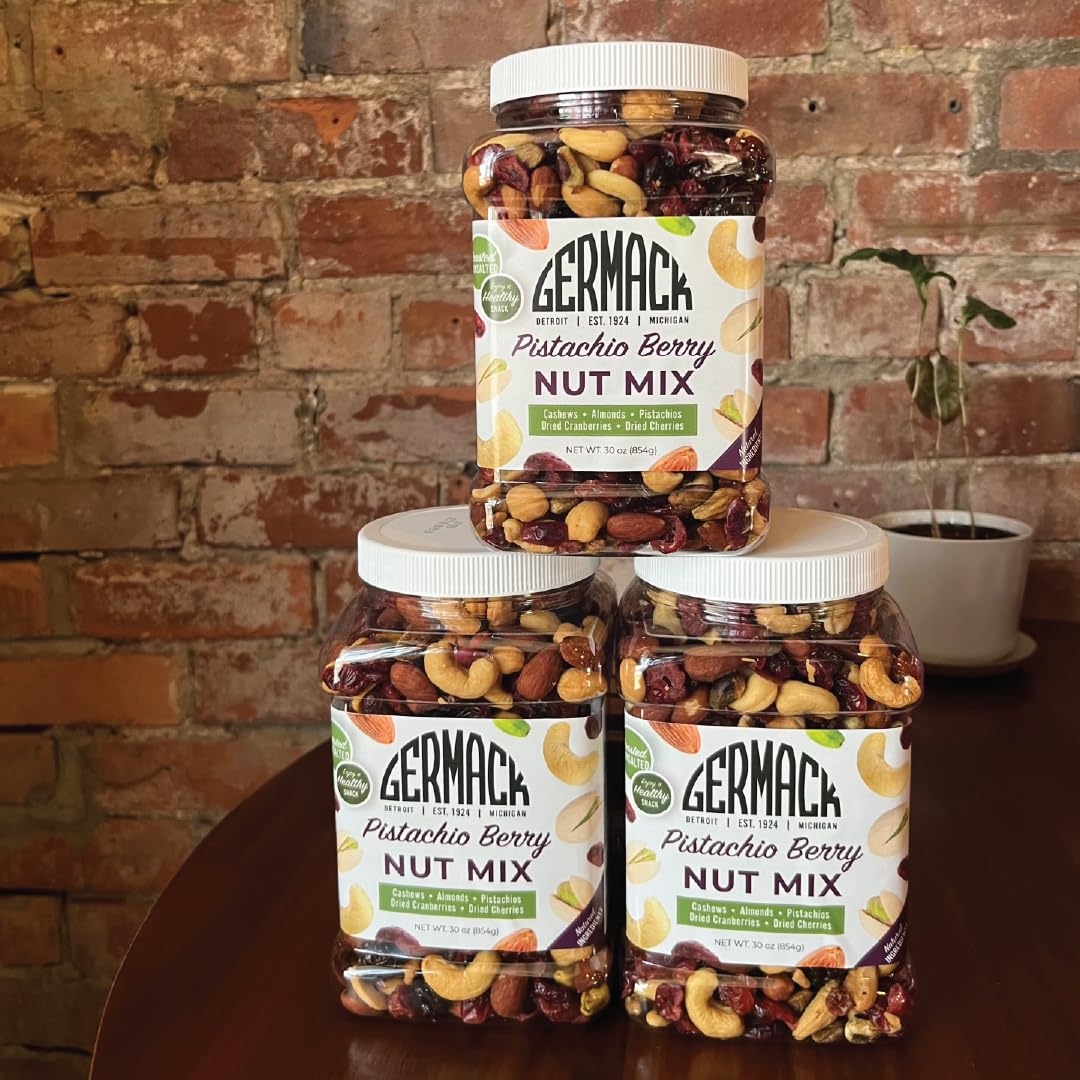 Germack® - Pistachio Berry Nut Mix - Michigan Dried Cherries, Dried Cranberries, Roasted-Unsalted Cashews and Almonds, with Dry Roasted, Unsalted
