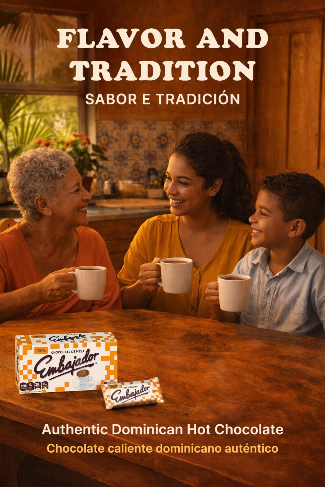 Chocolate Embajador - Chocolate de Mesa 1-Pack | Authentic Dominican Hot Cocoa, Chocolate Caliente & Melting Chocolate, Sweet Baking Chocolate Tablets