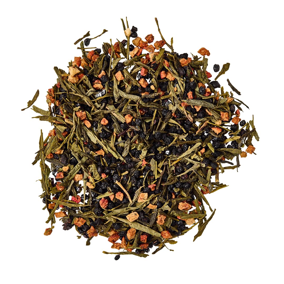 Strawberry Loose Leaf Green Tea, Pure Natural Herbal Tea Blend with Elderberry and Hibiscus (2 ounce)