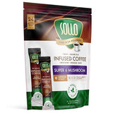 Sollo Super 6 Mushroom Blend Instant Coffee Sticks Medium-Dark Roast 100% Arabica Freeze-Dried 24 Single-Serve Sticks with 6 Functional Mushrooms