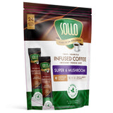 Sollo Super 6 Mushroom Blend Instant Coffee Sticks Medium-Dark Roast 100% Arabica Freeze-Dried 24 Single-Serve Sticks with 6 Functional Mushrooms