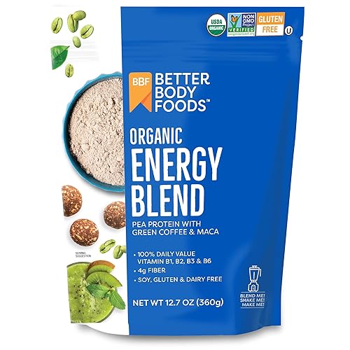 BetterBody Foods Organic Energy Blend, Plant-Based Protein Blend made with Naturally Energizing Green Coffee Extract and Maca, Gluten-free, Non-GMO